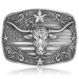 Absbolo Western Belt Buckle Men Silver Longhorn Belt Buckles Cowboy Rodeo Texas Belt Buckle for Men Women