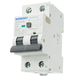 Wengat Residual Current Circuit Breaker WGL8-80, AC230V 40A 1P+N 6kA 30mA, Residual Current Circuit Breaker Type A One Button Off, Comprehensive Protection for Electrical Devices