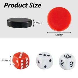 Skylety 30 Pcs Backgammon Pieces Checkers, 1.25 Inch Replacement Checkers Board Game Playing Game Chips with 5 Dice(Black, Red)