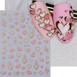 6 Sheet Valentines Day Nail Stickers 3D Self Adhesive Valentines Heart Nail Decals for Nail Art Gold Pink Heart Nail Art Stickers Cute Heart Nail Supplies for Women Nail Art Accessrioes