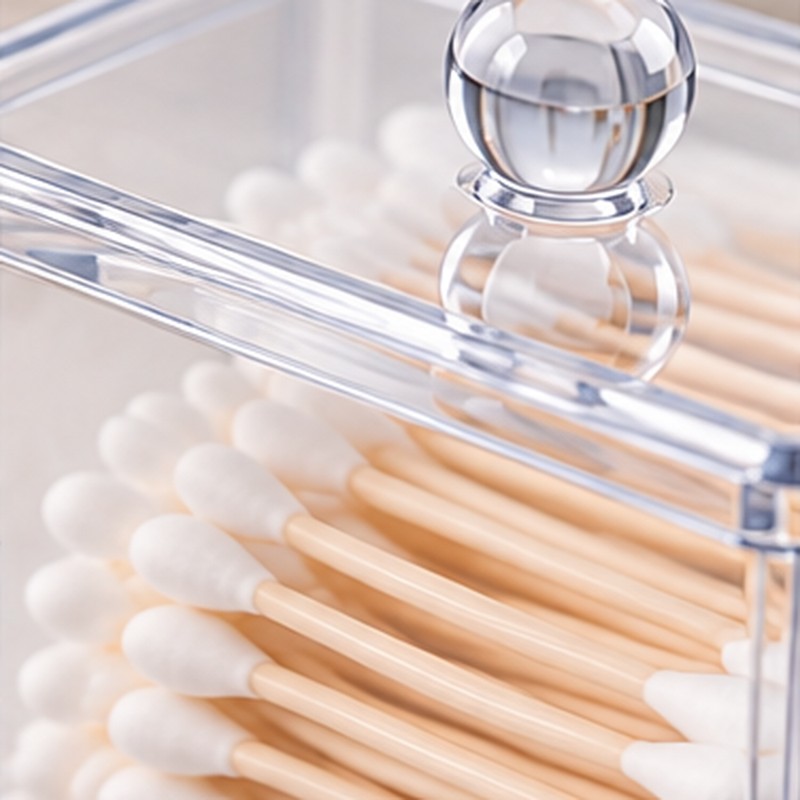 Clear Cotton Swab Holder for Bathroom Storage – Reusable Plastic