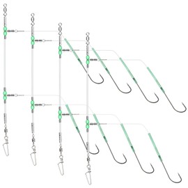 Rodeel 4 PCS Sea Fishing Rigs Flapper Rig Two Hook Positions（40 CM Gap with 2/0 Hooks