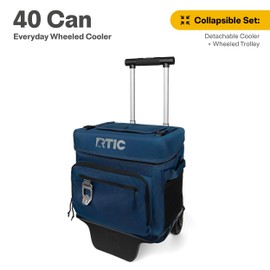 RTIC 40 Can Everyday Wheeled Cooler, Soft Sided Insulated Portable Rolling Collapsible Cooler Bag with Wheels and Handle for Outdoor, Beach, Camping, Sports, Travel, Leakproof, Navy
