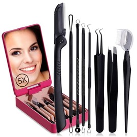 JPNK - Kit de eliminacin de espinillas negras, extractor de comedones, kit de eliminacin de acn y kit de recortadora de cejas, 8 piezas en uno con... 