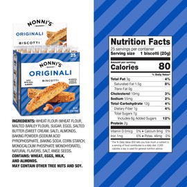 Nonni's Originali Classic Almond Biscotti Cookies – Individually Wrapped Italian Coffee Snack, Crunchy Twice-Baked, 80 Cal Each, 17.25 oz Carton, 2 Pack