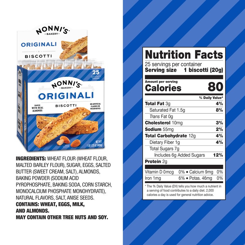 Nonni's Originali Classic Almond Biscotti Cookies – Individually Wrapped Italian