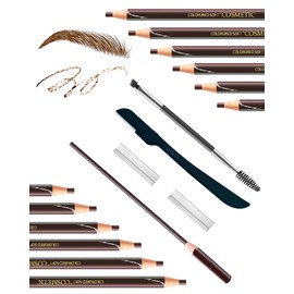 SUMEITANG 12 Piece Dark Brown Waterproof Eyebrow Pencils for Women w/Microblading Eyebrow Pencil & Brow Trimming Supplies Kit Permanent Eye Brow Liners Set For Salon-Quality Shaping & Filling Of Marks