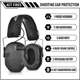 ACT FIRES Shooting Ear Protection for Gun Range, Active Noise Reduction NRR 23dB, Shooting Ear Muffs Hearing Protection