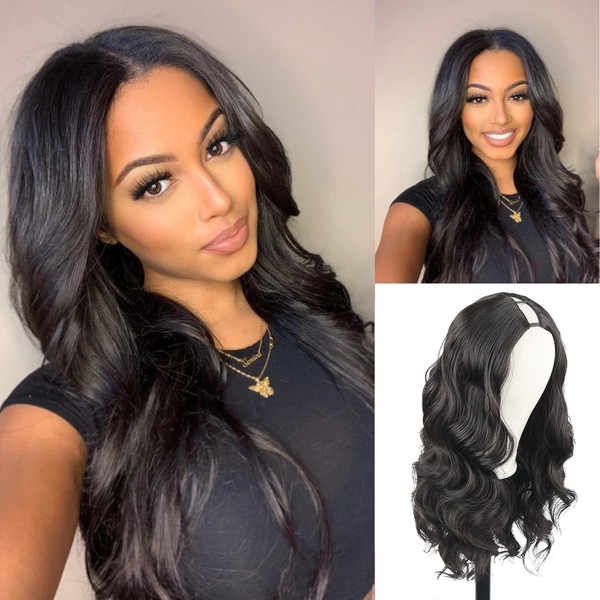KRSI Natural Black V Part Wig Curly Wavy Upgrade U
