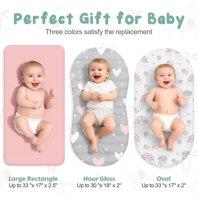 3 Pack Stretchy Bassinet Sheets - Universal Fit for Rectangle,