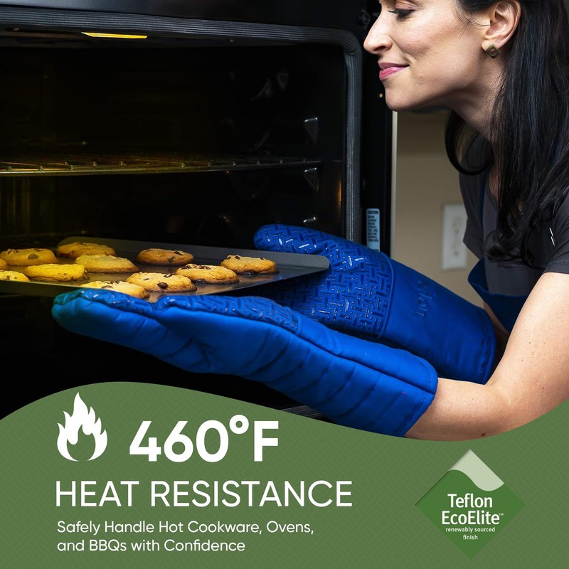 Xlnt Extra Long Oven Mitts (Blue) | Teflon EcoElite Water