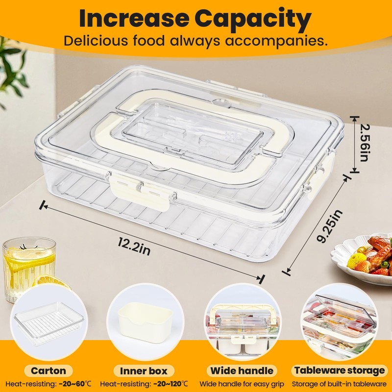 (2Pcs)Divided Serving Tray with Lid,Snackle Box Container with Lid,Snack Box