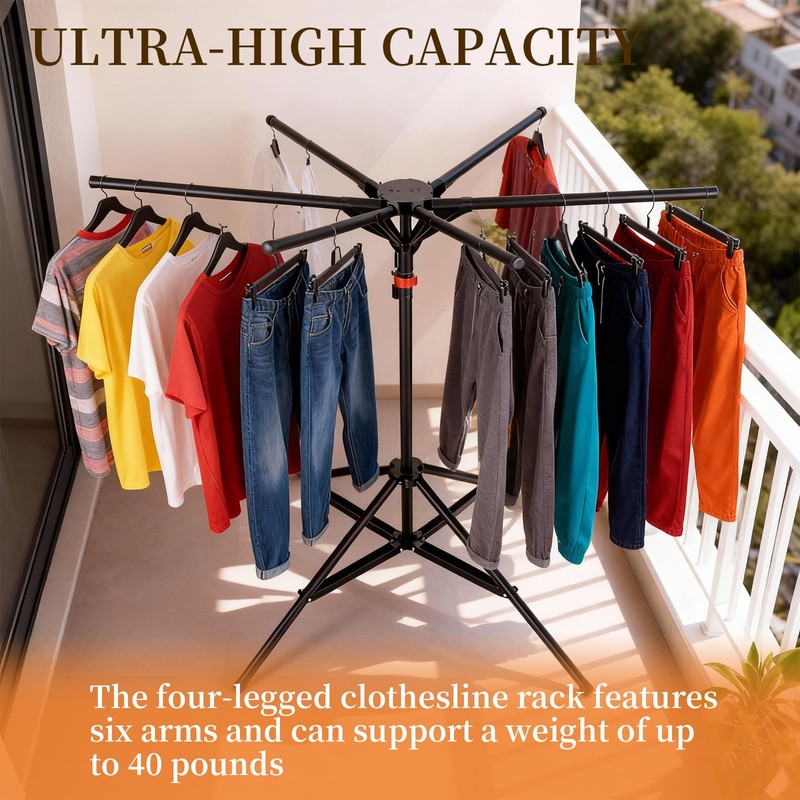 4-Leg Clothes Drying Rack with 6 Adjustable Poles for Indoor/Outdoorr,Clothing