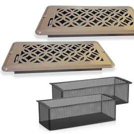 4" x 10" Floor Register Vent Cover & Mesh Filters Combo - Adjustable Airflow Lever, Pet Hair & Dust Trap for Home HVAC Vents, AC Ducts, Floor Vents Protection