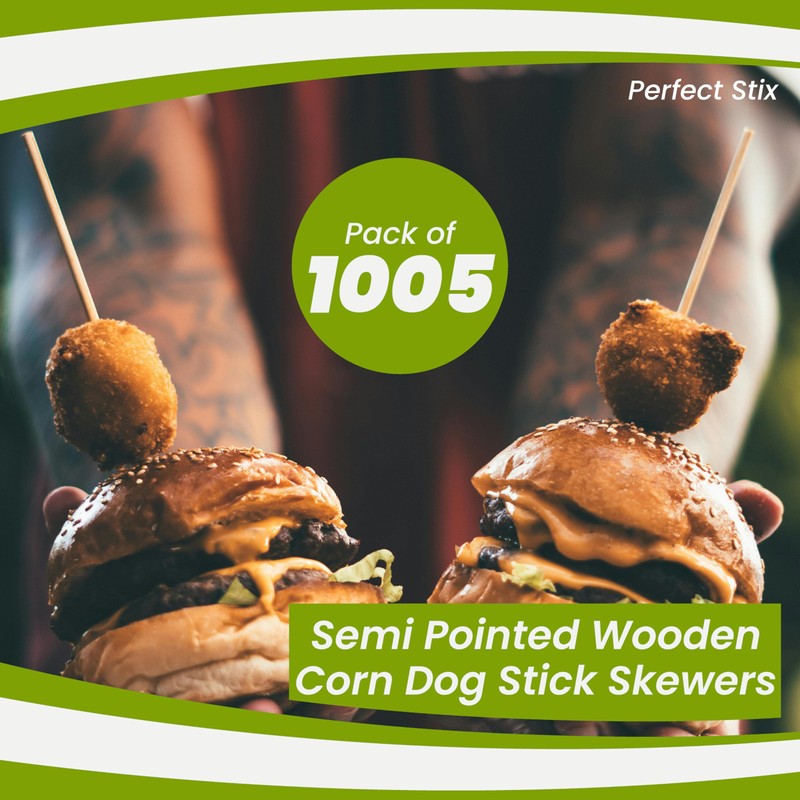 Perfect Stix Wooden Corn Dog Stick Skewers 8.5" x 3/16"