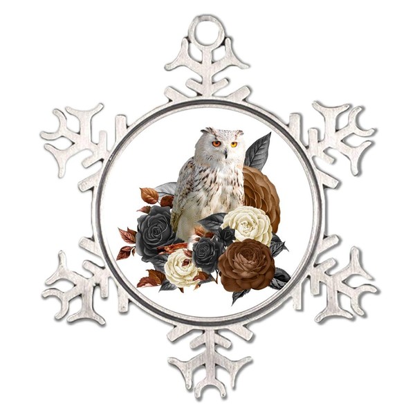 Halloween Owl Skeletons Flower Floral Metal Snowflake Ornament Round Christmas