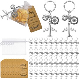 Henoyso 360 Pcs Airplane Keychain Party Favor, Including Airplane Compass Keychain with Thank You Tags, Organza Favor Bag for Party
