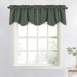 NICETOWN 4 Panels Blackout Valance Rod Pocket Thermal Insulated Window Treatment Tiers Solid Short Curtain for Small Window Bedroom 52 x 18 Inches 4 Panels, Dark Mallard