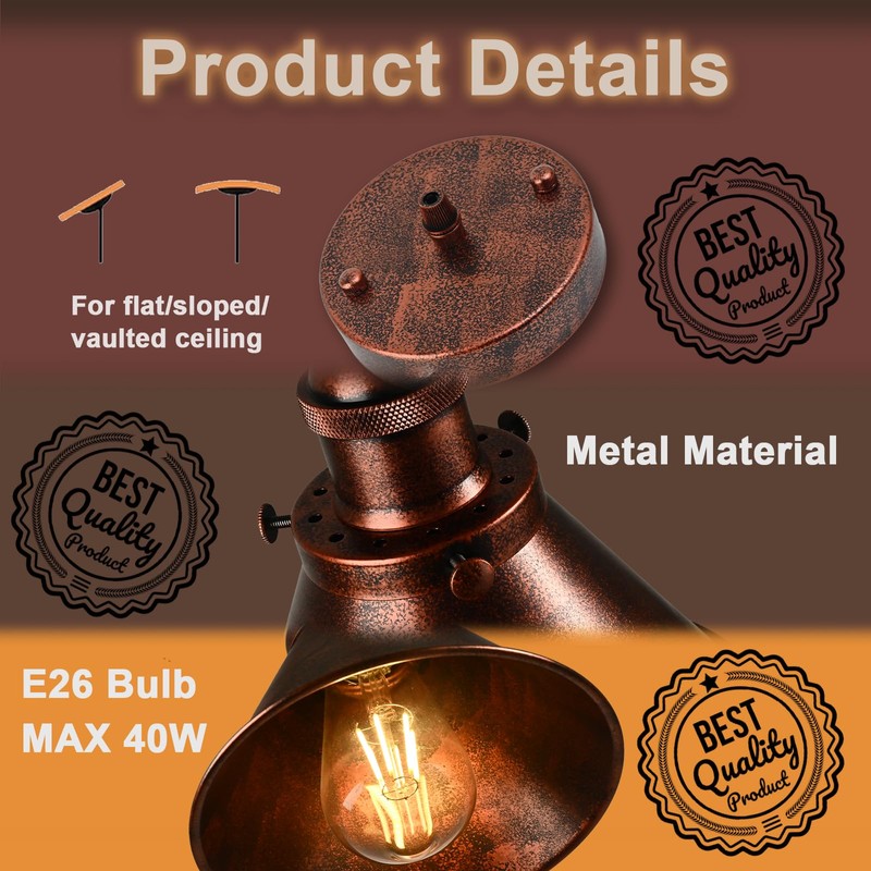 TAKEGO 7.09" Copper Pendant Light Set of 2, Rustic Pendant