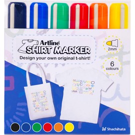 Artline Pack of 6 Fabric Markers for T-Shirts - Blue, Green, Red, Orange, Yellow & Black Fabric Pens Permanent for Clothes. Laundry Safe up to 60 °C - Genuine Fabric Pens for Clothes