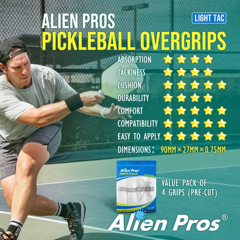 ALIEN PROS Pickleball Overgrip (paquete de 4) con crestas para