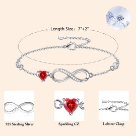 Tusuzik Women's Bracelet 925 Silver Women's Cubic Zirconia Infinity Heart Bracelet Adjustable Bracelet Birthday Mother's Day Anniversary Jewellery Gift for Women, 17 cm, 2017