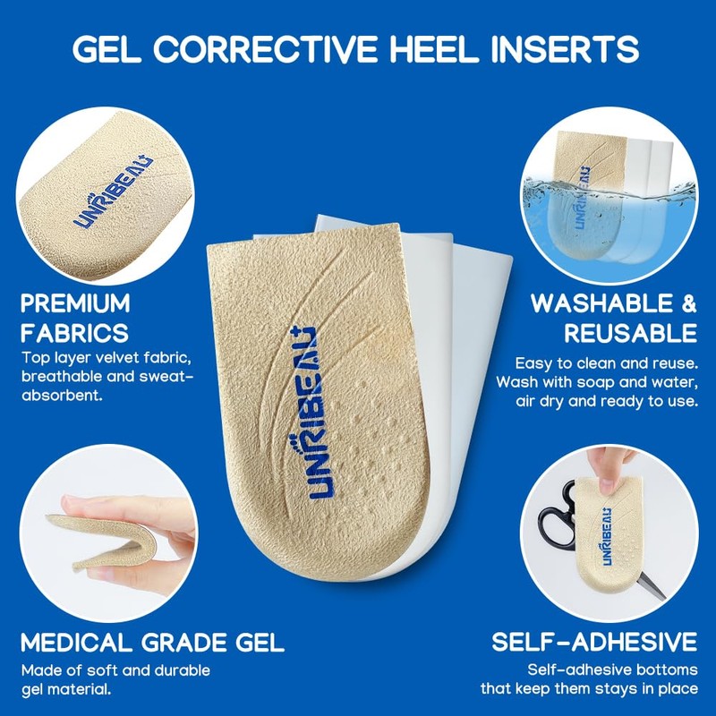 Unribeau 3 Layers Adjustable Supination & Pronation Correction Heel Insoles,Self-Adhesive