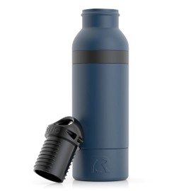 RTIC Bottle Chiller, Insulated Cooler for 12oz Glass Soda or 16oz Aluminum Bottles, Double Wall Vacuum Insulation, Stainless Steel, Sweat Proof with Bottle Opener, Navy