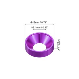 uxcell 20 Pcs M8 Finishing Countersunk Washers, Aluminum Alloy Screw Gaskets, Cup Head Washer Gasket for Mechanical Accessories Parts, Purple