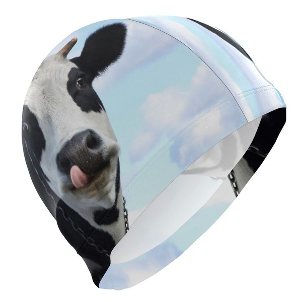 Dallonan Swimming Cap Funny Cow Adult Swim Cap Polyester