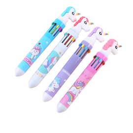 Multicoloured Pens, Retractable Ballpoint Pens, 4 Pieces, 10 in 1 Ballpoint Pen, 10 Colours, Unicorn Pens, Ballpoint Pen for Office, School Supplies, Students, Children, Gift, Children's Birthday Gift