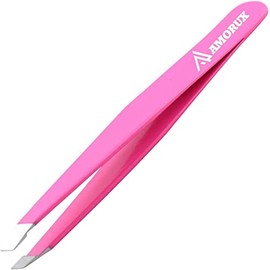 Tweezers Professional Slanted Tweezer for Facial Hair Women & Men Stainless Steel Precision Tweezers for Ingrown Hair Tweezers (Pink)