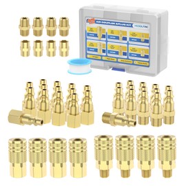 45Pcs Air Coupler & Plug Kit, Hoodutric 1/4" NPT Air Hose Fittings Set, Brass Air Tool Fittings Quick Connect Air Compressor Accessories