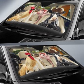 Cattle Driver Windshield Sun Shade for Car SUV Truck, Cow Rooster Pig Sheep Car Sun Shade Windshield, Farm Animals Car Shades for Front Windows Protector Blocks UV