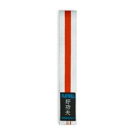 Playwell Martial Arts Cotton White Belt With Coloured Stripes Grading Belt - (Karate, Judo Taekwondo) (White Belt With Orange Stripe, 220cm)