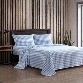 Eddie Bauer - Full Bed Sheets, Cotton Flannel Bedding Set with Matching Pillowcases, Brushed for Extra Softness, Deep Pocket, Oeko-Tex Certified (Arrowhead Tartan Blue)