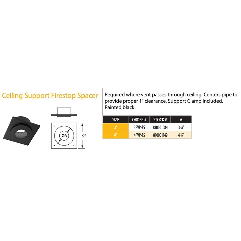 DuraVent 3PVP-FS, Diameter: 3", Clearance: 1", Black