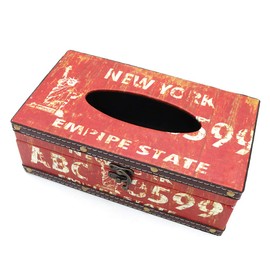POFET Vintage Chic Shabby Wooden Tissue Box Holder Rectangle Handcraft Tissue Paper Box Cover Napkin Organizer Holder Home Storage Room Office Car Decoration with Metal Lock - New York