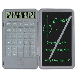 Grey Scientific Calculator with Erasable Writing Board, 12-Digit LCD Display Foldable Desk Calculator Physics Graphing Calculator for Student Teacher Financial Office Business High School College