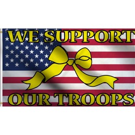 DMSE We Support Our Troops USA Yellow Ribbon Military Banner Flag 3X5 Ft Foot 100% Polyester 100D Flag UV Resistant (3'X5' Ft Foot)