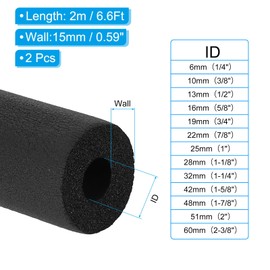 PATIKIL 5/8 Inch (16 mm) ID x 6.6 Ft x 0.59 Inch Pipe Insulation Foam Pipe, Pack of 2 Pipe Cover Wrap Roll for Handle Heating HVAC Air Conditioners, Black