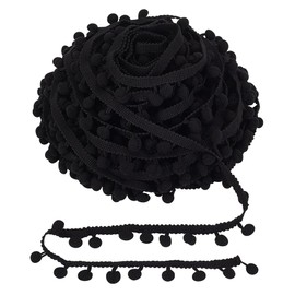 PH PandaHall 20 Yards/ 18.3m Pom Pom Trim Black Fringe Ball Trim Ball Fringe Ribbon, Garment Ball Ribbon Sewing Tassel Lace for Home Party Decor Clothes Dress DIY Crafts Sewing, 8mm Ball