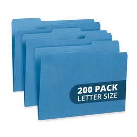 200 Blue Summit Supplies Blue File Folders with 1/3 Cut Tabs, Letter Size, Durable 11pt Paper, Uncoated Blue Paper, Colorful Blue File Folders for Office and Home Organization