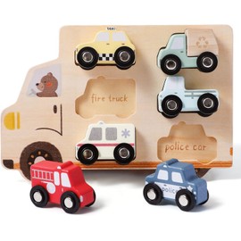 Wooden Cars Vehicle Set for Toddlers 1-3 Wooden City Cars and Trucks Toys for Boys Girls’ Educational Play