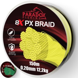 Paradox Fishing 8 x PX Braided Fishing Line I Chartreuse Yellow 150 m - 0.20 mm - 12.2 kg - Braided Fishing Line - 8x Tight Braided - Perfect for Spin Fishing