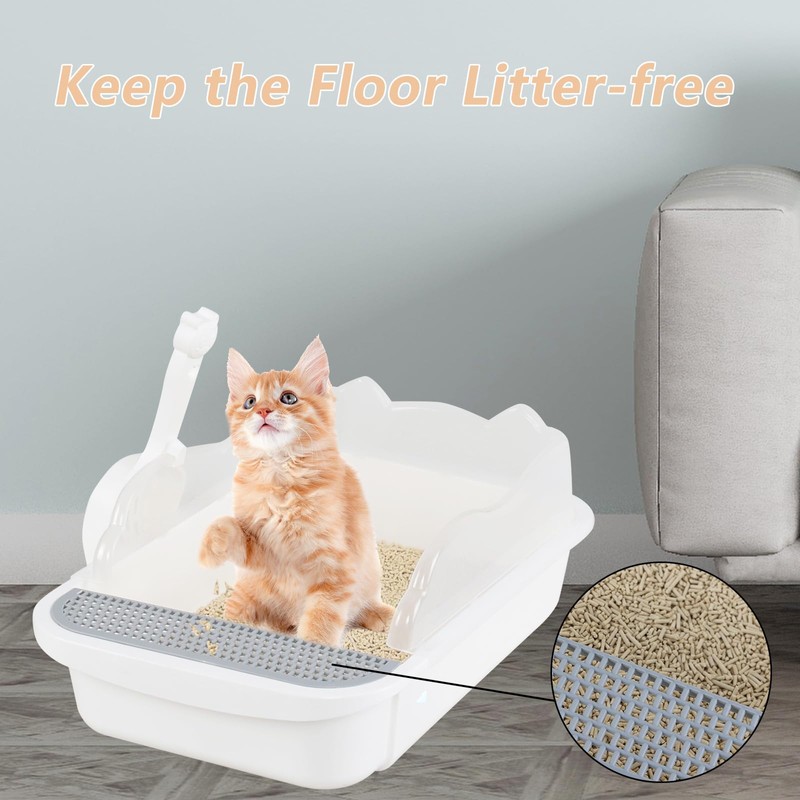 Open Top Cat Litter Box with Scoop, Anti-Splashing High Side