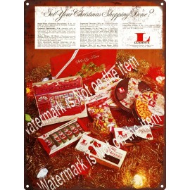 1968 Christmas Luden's Candy Hard Chocolate Cherries Santa Metal Sign 9x12" A648