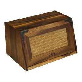 Mountain Woods Brown Antique Style Extra Large Acacia Wooden Bamboo Bread Box and Storage Container Box with Rattan Lid - 16"x 10.5"x 9"