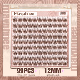 Brown Lash Clusters 12MM Short Eyelash Clusters Wispy Individual Lashes 99 Pcs Cluster Lash Extensions Dark Brown Cluster Eyelashes Natural Daily Eyelash Individuals 3D Fluffing DIY Lash Pack