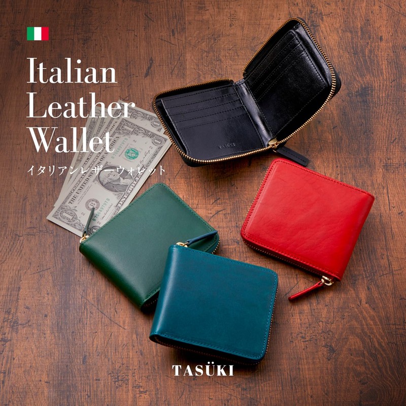 [TASUKI] Italian Leather Wallet, Men's, Bifold Wallet, Round Zipper, First-class
